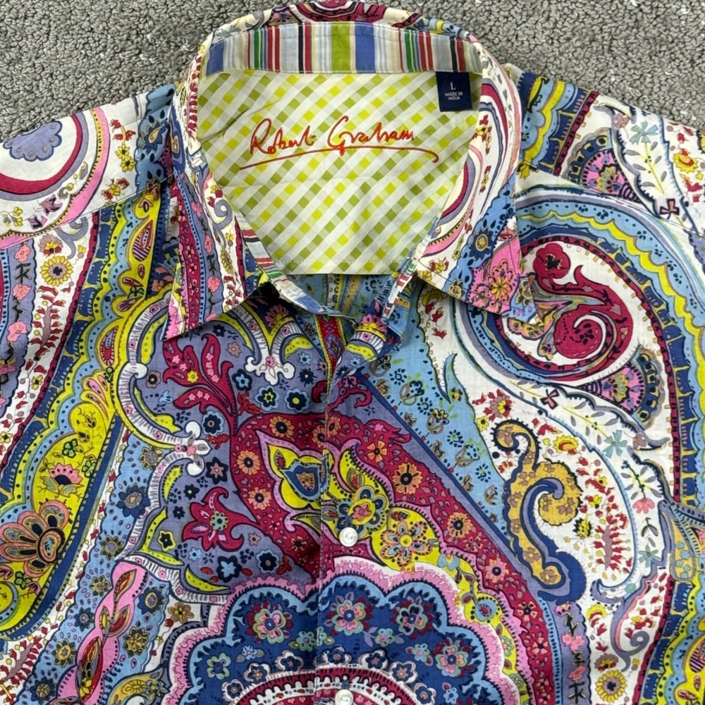 Robert Graham Mens L Multicolor Paisley Floral Flip Cuff Button Up Shirt